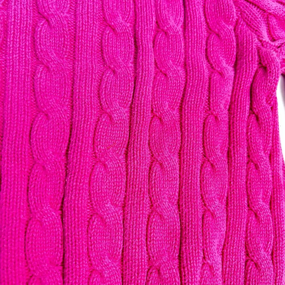 Ralph Lauren Little Girls Hot Pink Cotton Cable Knit LS Crewneck Sweater Size 5